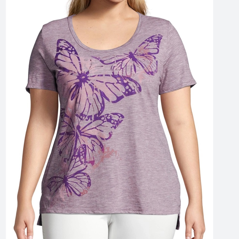 Just My Size shades of purple butterfly scoopneck shirt sleeve tee Woman’s 4X - Picture 13 of 15